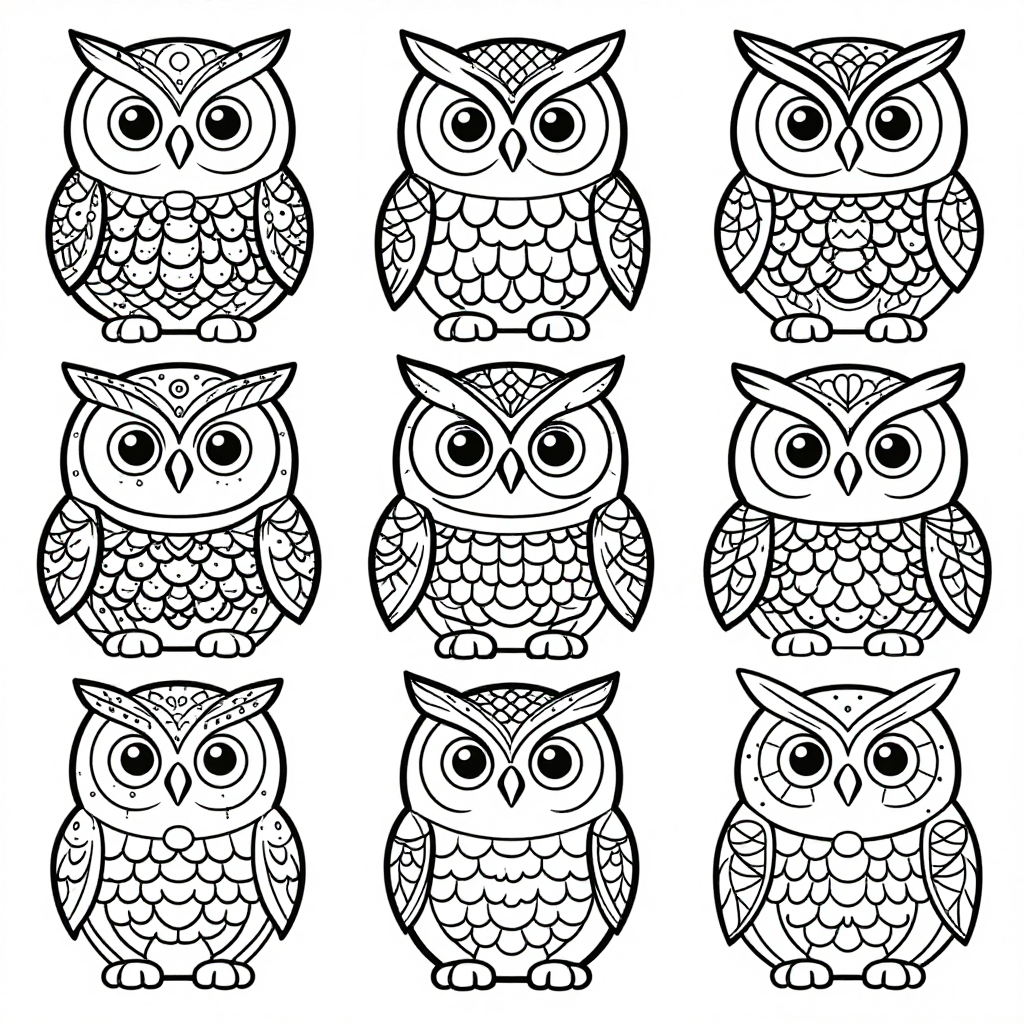 Owls coloring pages collection - 30 free printable pages