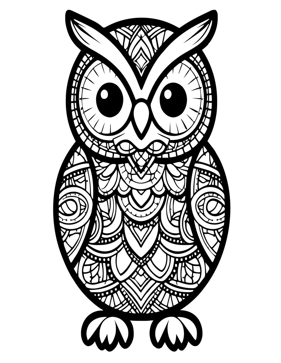 Owl Zentangle - free printable coloring page