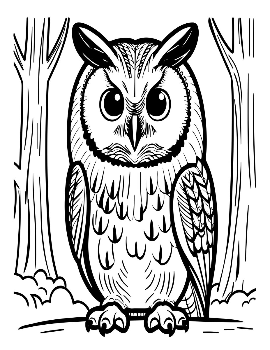 Long-Eared Owl - free printable coloring page