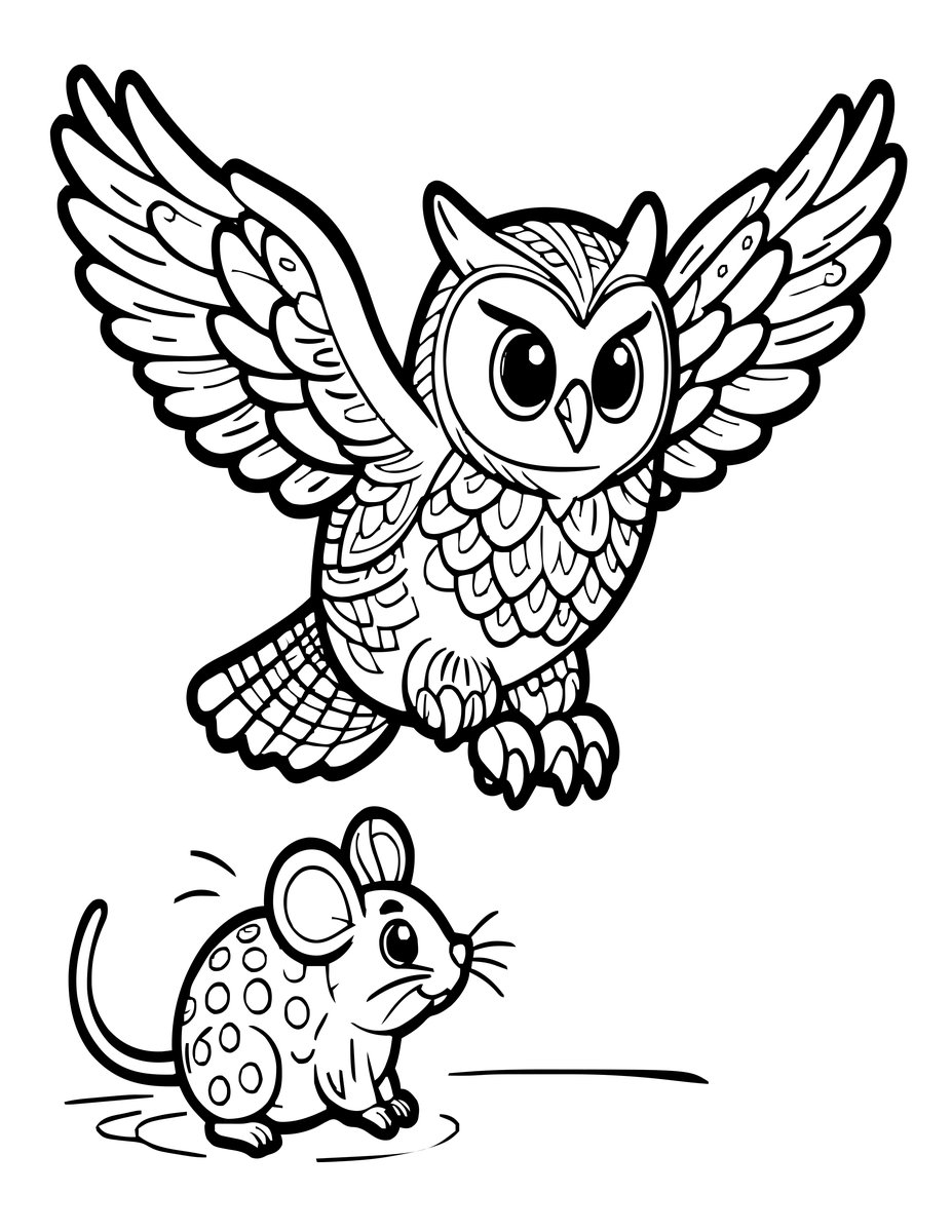 Owl Catching Prey - free printable coloring page
