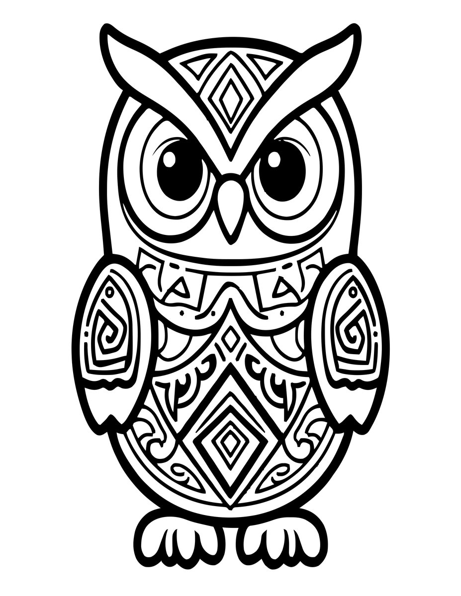 Tribal Owl - free printable coloring page