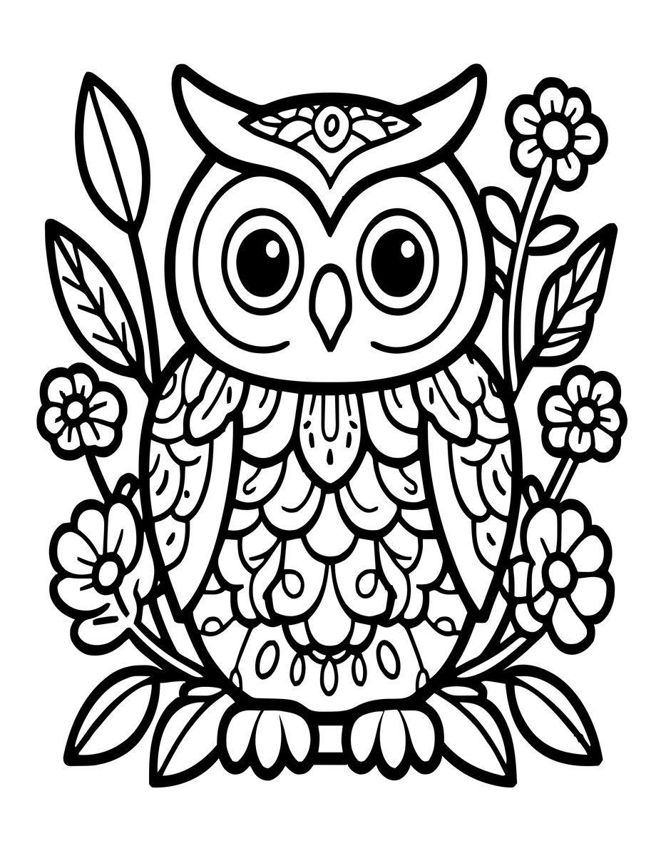 Owl Botanical - free printable coloring page
