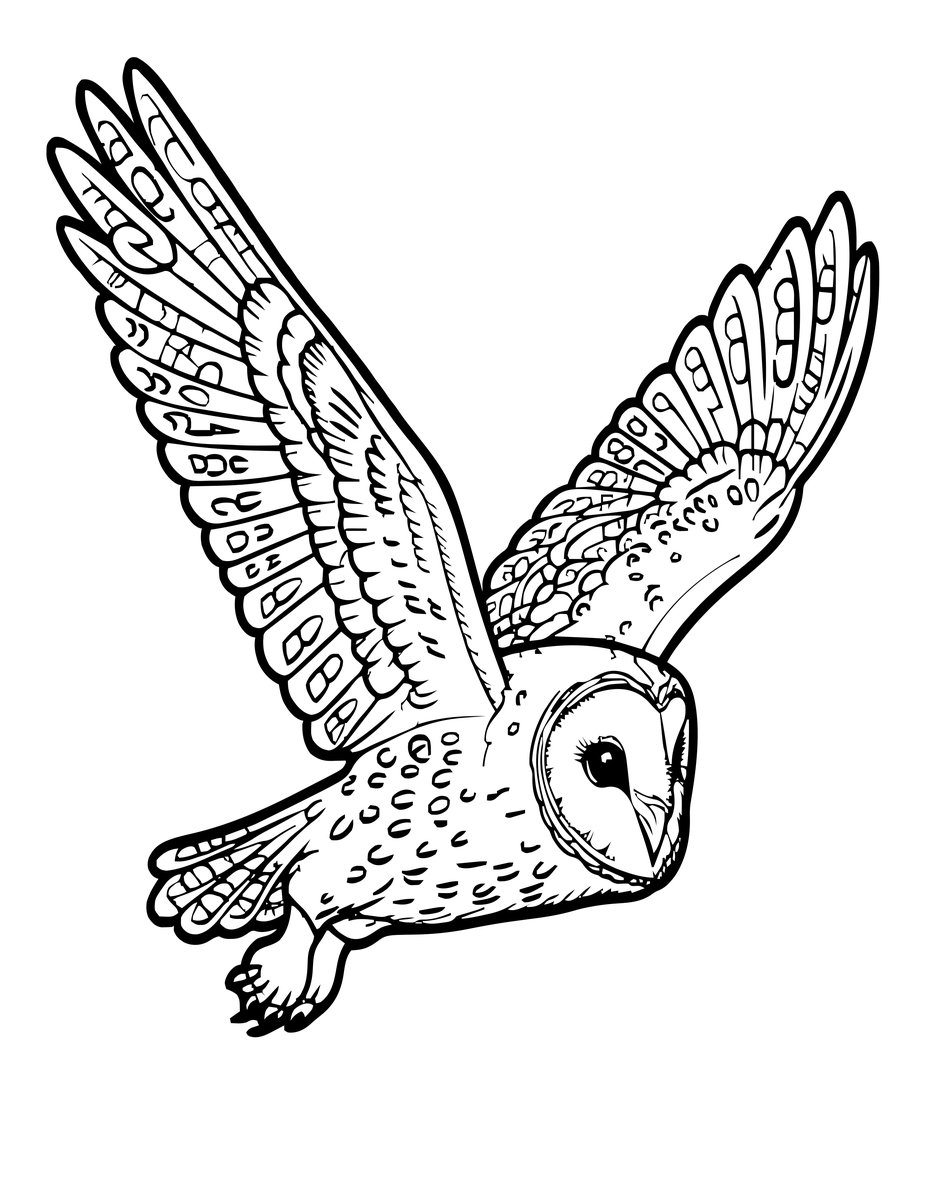 Owl in Flight - free printable coloring page
