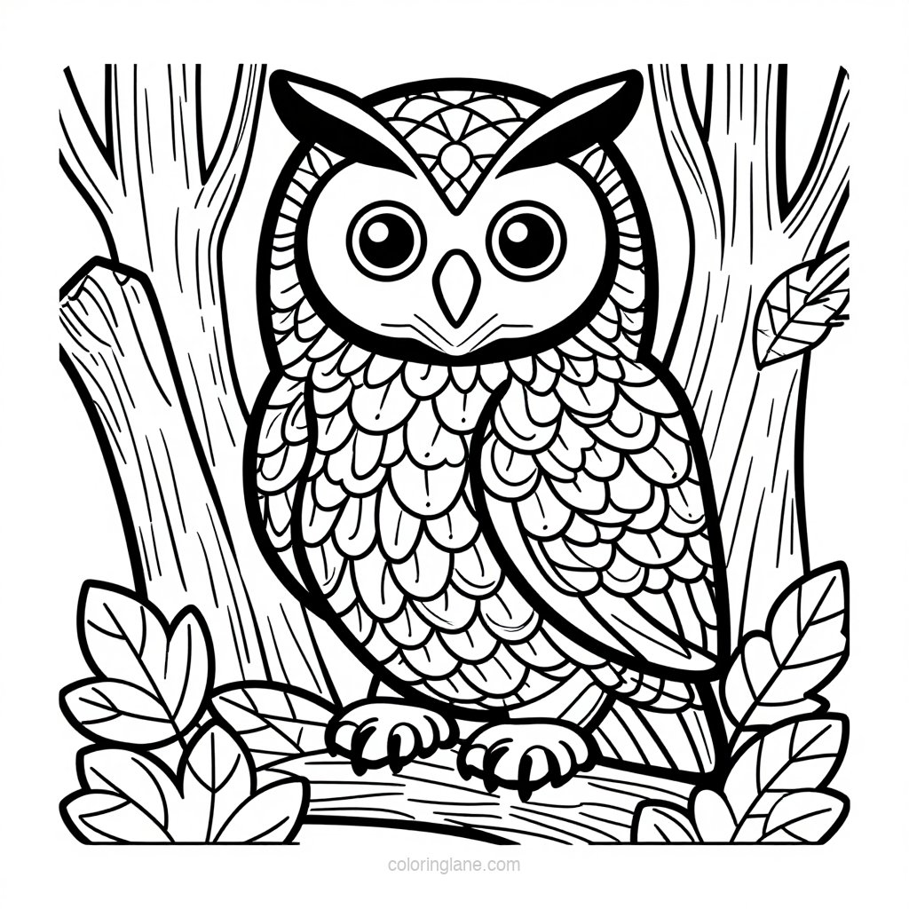 Woodland Owl - free printable coloring page