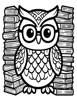 Owl with Books - Free printable coloring page