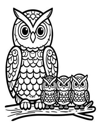 Owl Family - Free printable coloring page