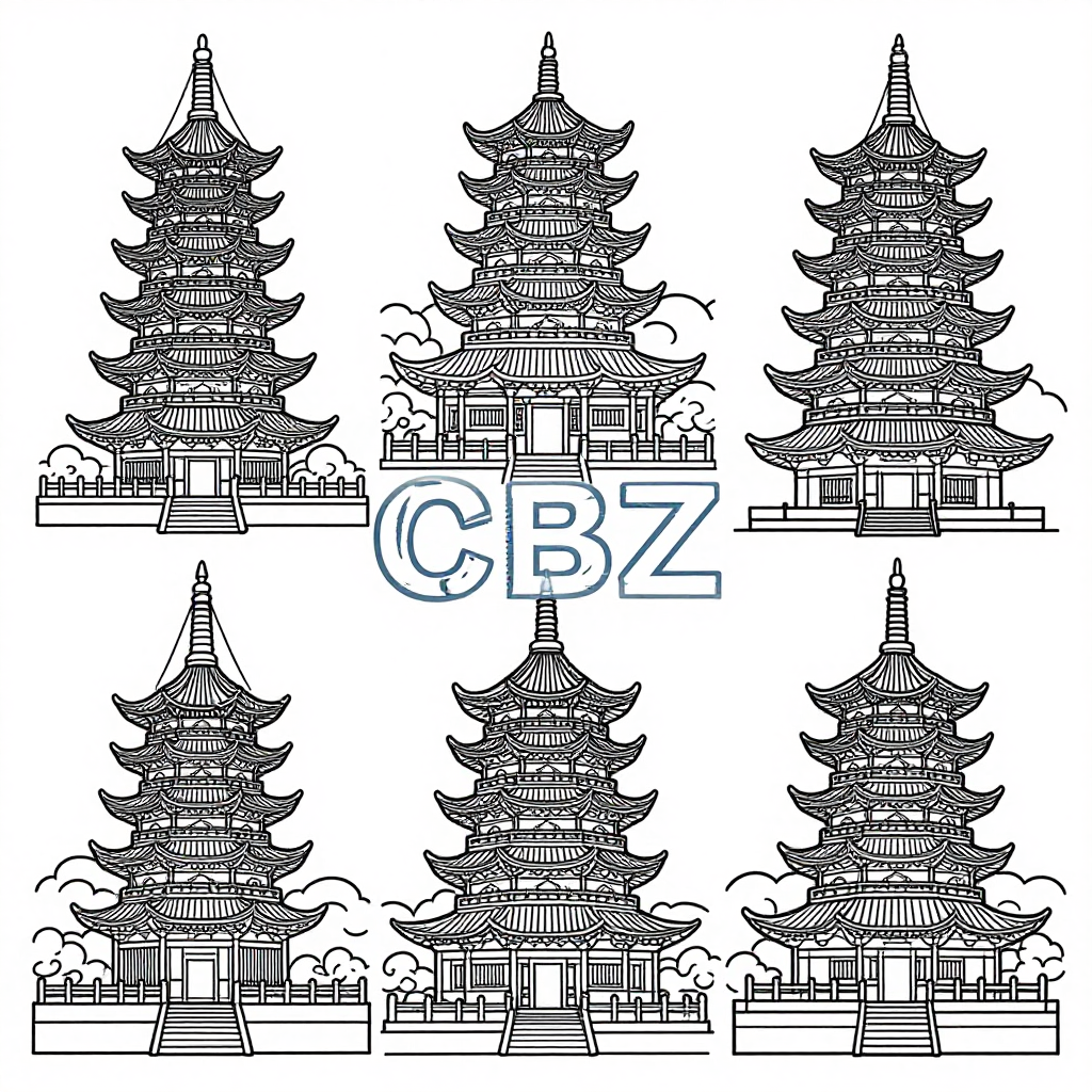 Pagodas coloring pages collection - 30 free printable pages