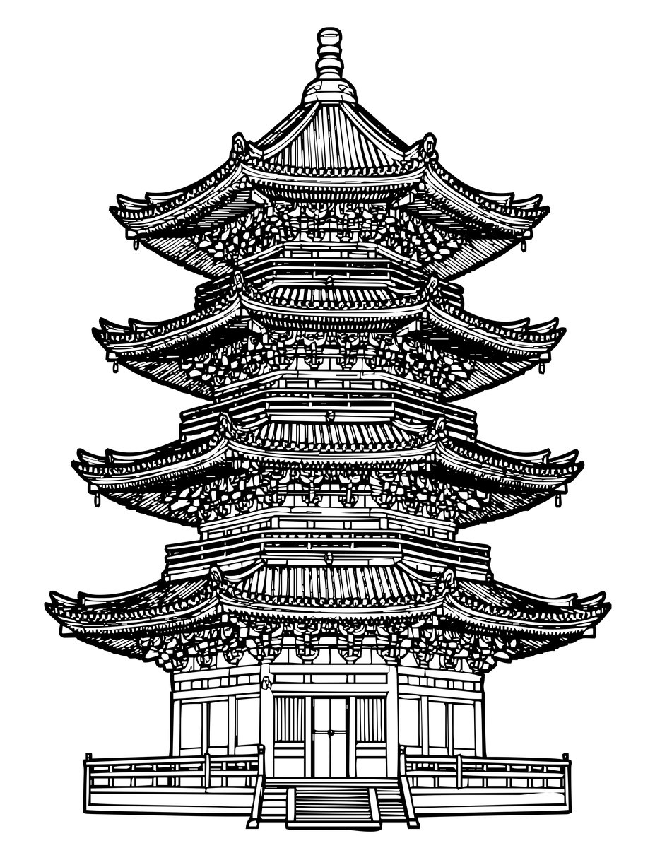 Five-Story Pagoda - free printable coloring page