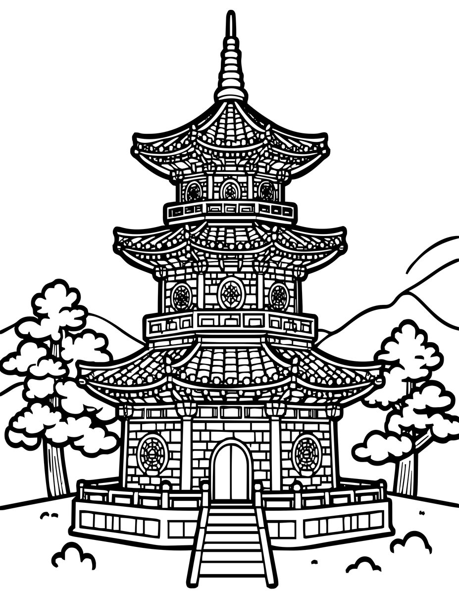 Korean Pagoda - free printable coloring page