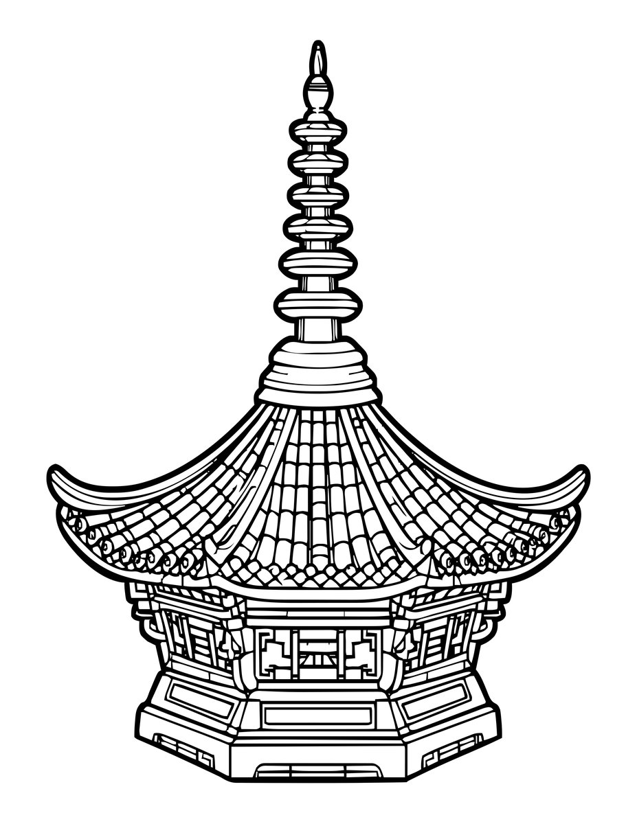 Pagoda Spire Detail - free printable coloring page