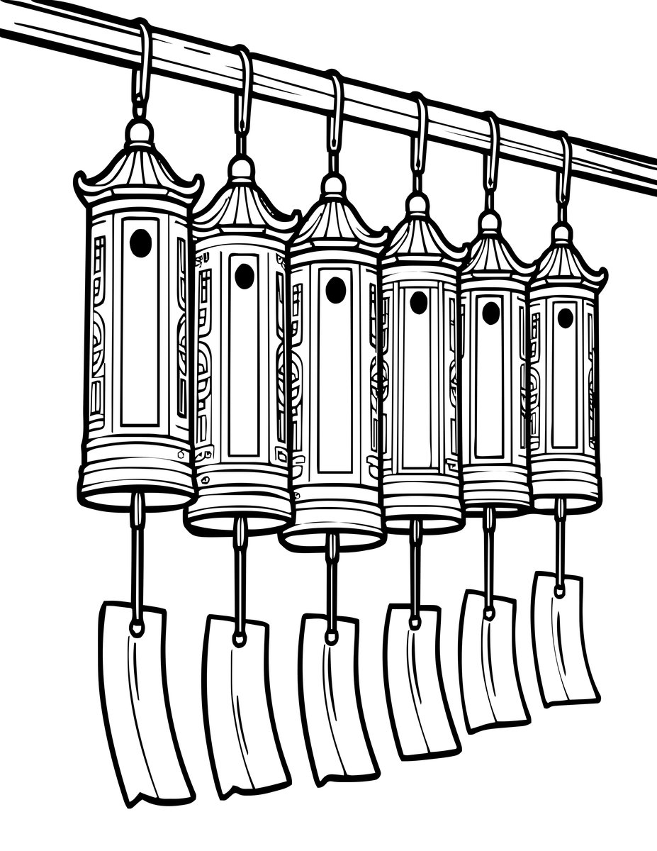 Pagoda Wind Chimes - free printable coloring page