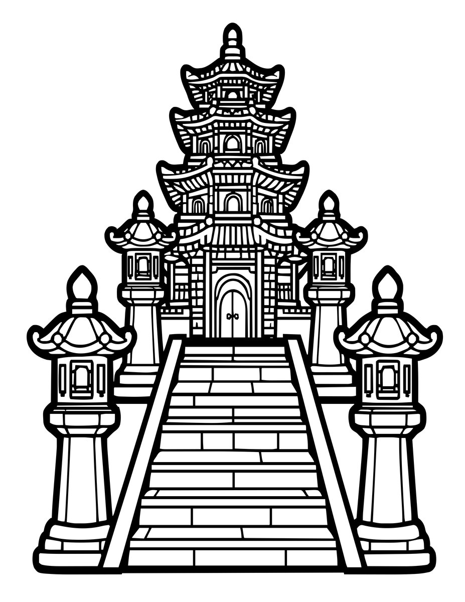 Pagoda Stairway - free printable coloring page