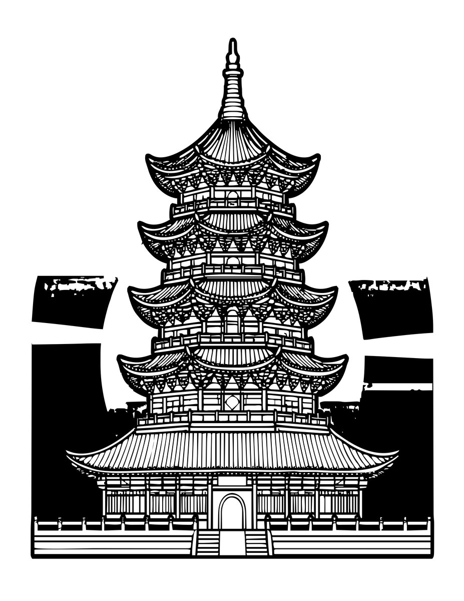 Pagoda at Sunrise - free printable coloring page