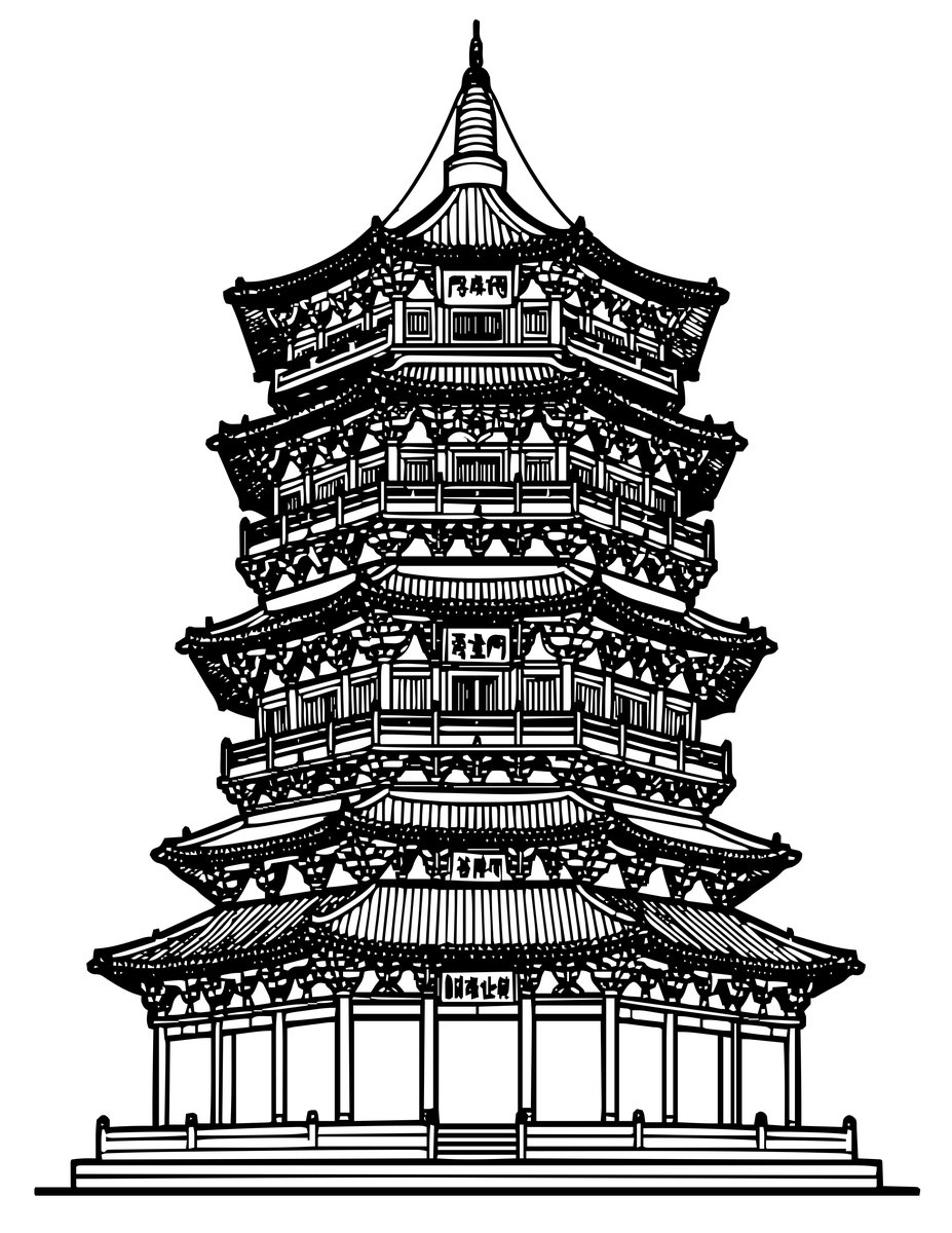 Chinese Wooden Pagoda - free printable coloring page
