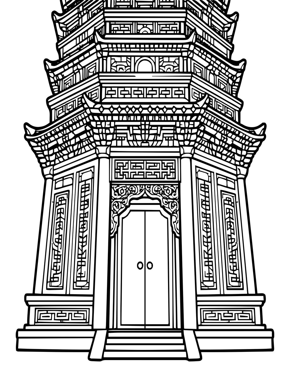 Pagoda Doorway - free printable coloring page