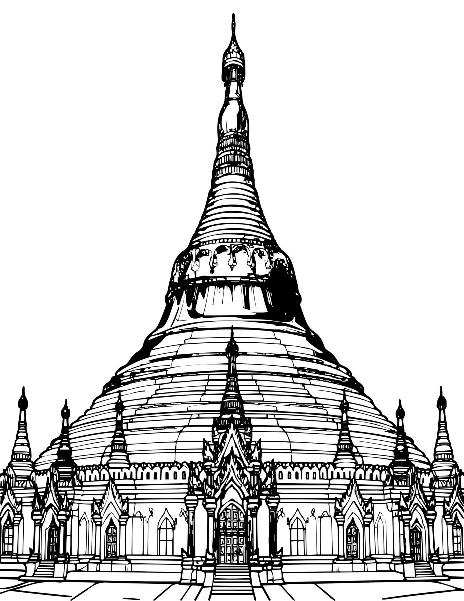 Shwedagon Pagoda - free printable coloring page