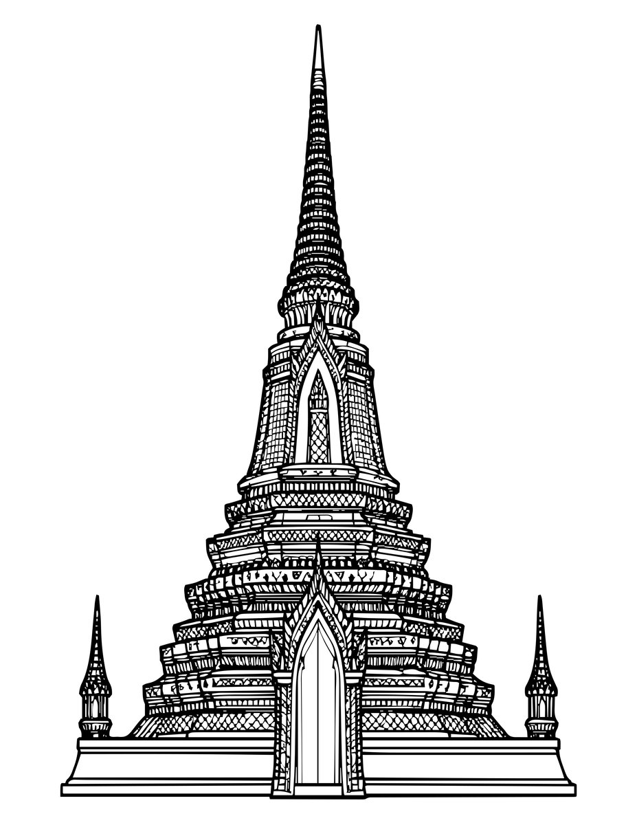Thai Chedi - free printable coloring page