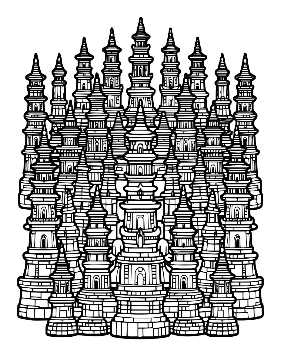 Pagoda Forest - free printable coloring page