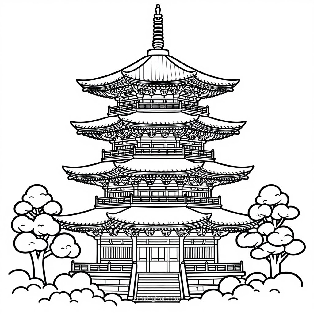 Burmese Stupa - free printable coloring page