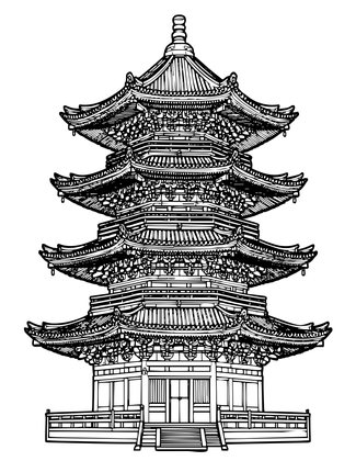 Five-Story Pagoda - Free printable coloring page