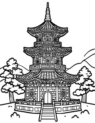 Korean Pagoda - Free printable coloring page