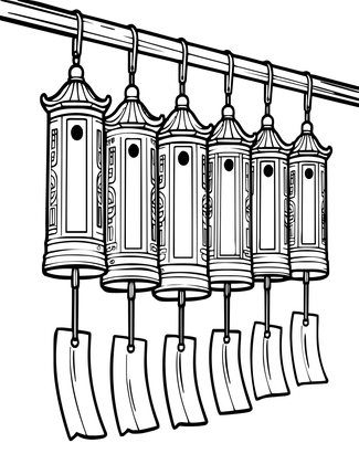 Pagoda Wind Chimes - Free printable coloring page
