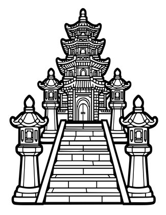 Pagoda Stairway - Free printable coloring page