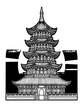 Pagoda at Sunrise - Free printable coloring page
