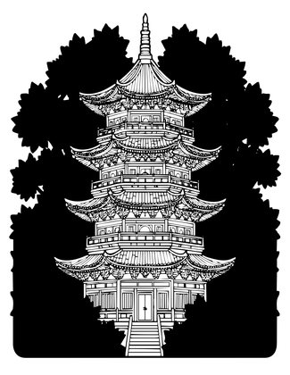 Pagoda in Autumn - Free printable coloring page