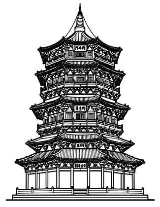 Chinese Wooden Pagoda - Free printable coloring page