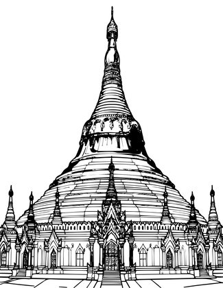 Shwedagon Pagoda - Free printable coloring page