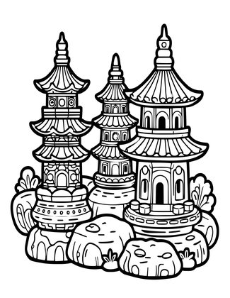 Mini Pagoda Garden - Free printable coloring page