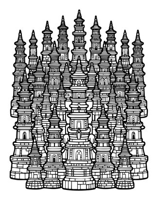 Pagoda Forest - Free printable coloring page