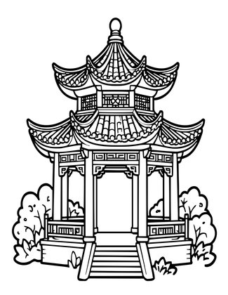 Pagoda and Fireflies - Free printable coloring page