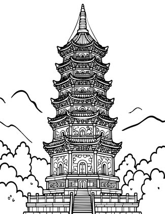 Chinese Stone Pagoda - Free printable coloring page