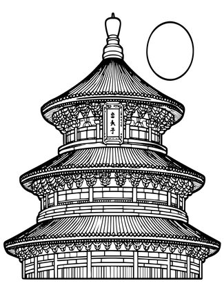Moonlit Pagoda - Free printable coloring page