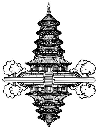 Pagoda at Night - Free printable coloring page