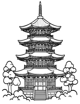 Pagoda in Snow - Free printable coloring page