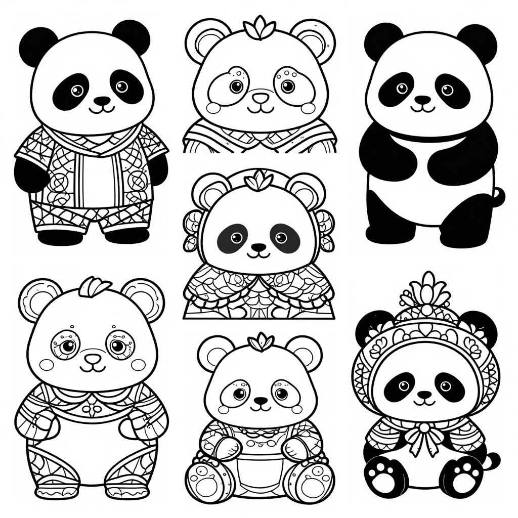 Pandas coloring pages collection - 30 free printable pages