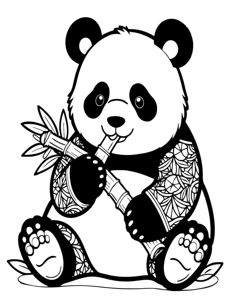 Giant Panda Eating - free printable coloring page