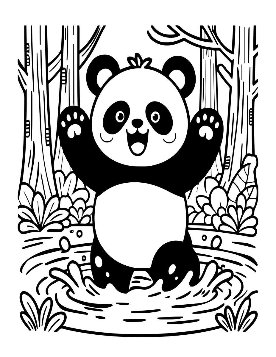 Panda Splashing - free printable coloring page