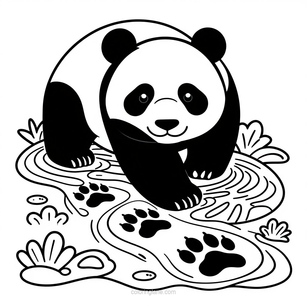 Panda in Rain - free printable coloring page