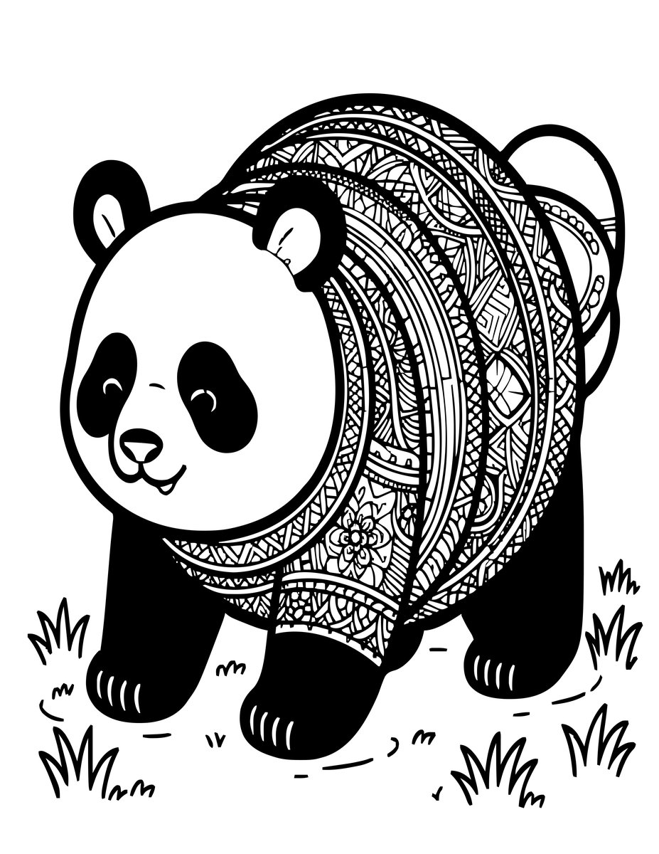 Panda Running - free printable coloring page
