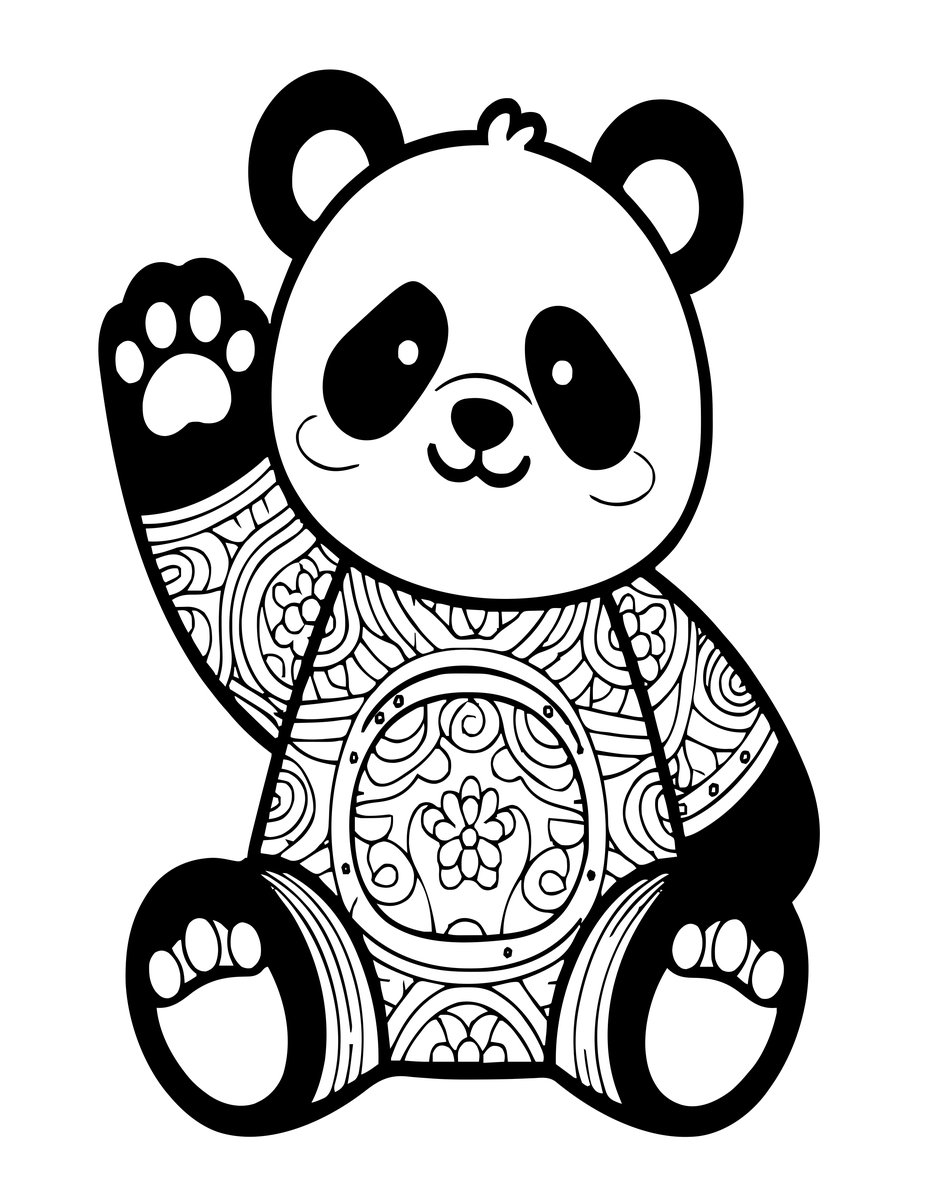 Panda Waving - free printable coloring page