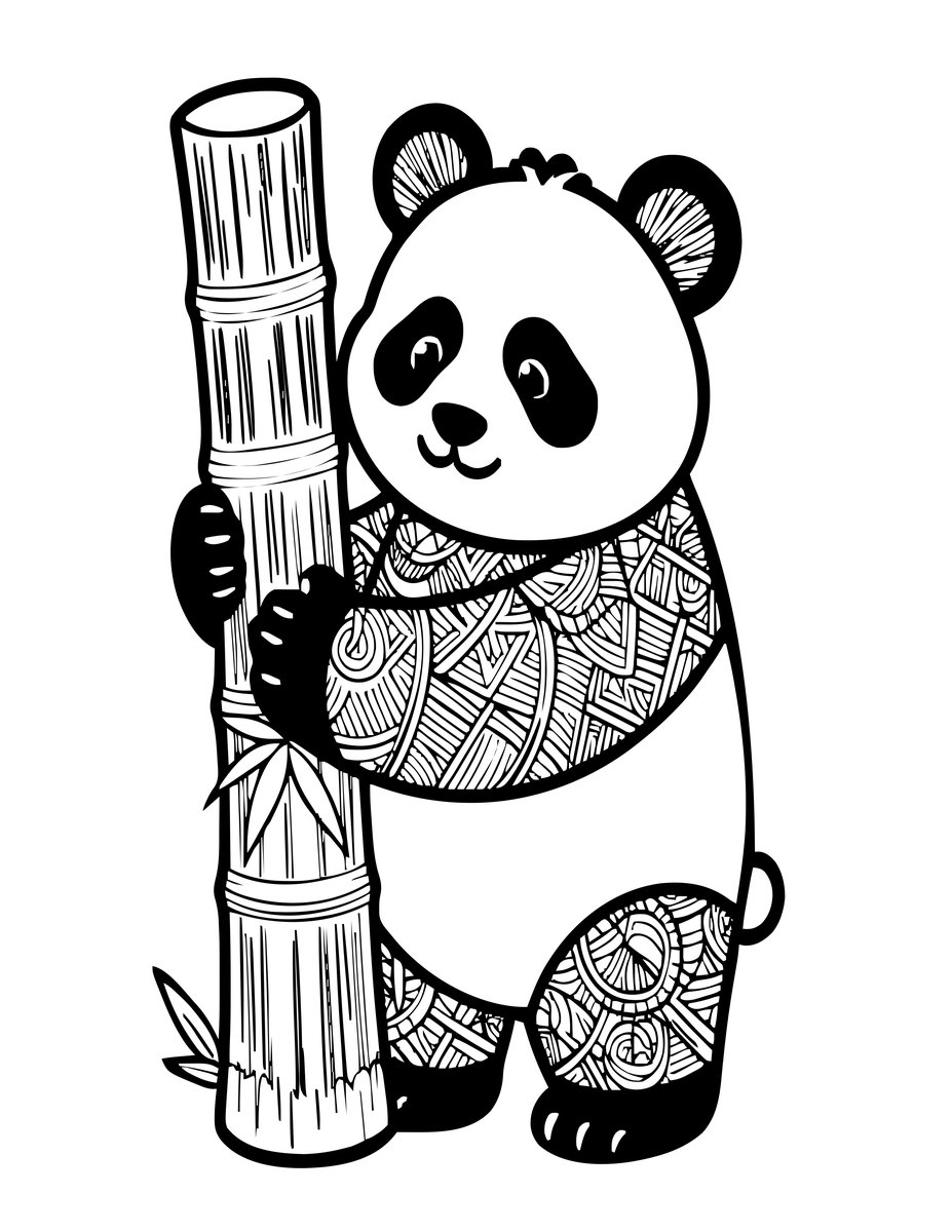 Panda Climbing Tree - free printable coloring page