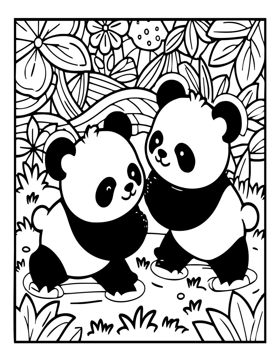 Twin Panda Cubs - free printable coloring page