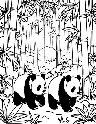 Pandas in Bamboo Forest - Free printable coloring page