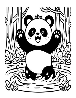 Panda Splashing - Free printable coloring page