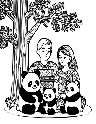 Panda Family - Free printable coloring page