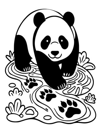 Panda Footprints - Free printable coloring page